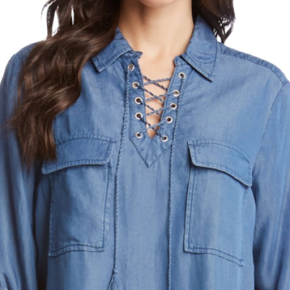 Karen Kane Denim Lace Up Top